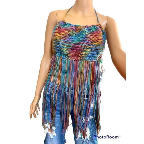 NWT Crochet Fringed Crop Top M - Picture 1 of 11